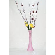 M3Decorium Pudra Pembe Desenli Uzun 5 Mor Üzüm Dalı Sarı 4 Gül 60cm Vazo
