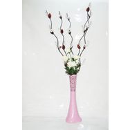 M3Decorium Uzun Pembe Desenli 5 Adet Beyaz Üzüm Çiçek Beyaz Gül 60cm Vazo