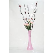 M3Decorium Uzun Pembe Desenli 5 Adet Beyaz Üzüm Çiçek Pembe Gül 60cm Vazo