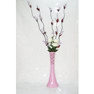 M3Decorium Uzun Pembe Desenli 5 Adet Mor 20 Salkım Üzüm Beyaz Gül 60cm Vazo