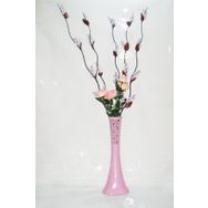 M3Decorium Uzun Pembe Desenli 5 Adet Mor Üzüm 5 Adet Pembe Gül 60cm Vazo