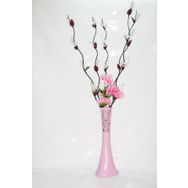 M3Decorium Uzun Pembe Desenli 5 Beyaz Salkım Üzüm 6 Pembe Ortanca 60cm Vazo