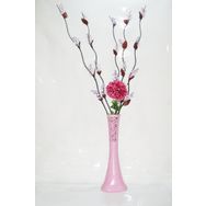M3Decorium Uzun Pudra Pembe Desenli 5 Adet Mor Üzüm 1 Mor Ortanca 60cm Vazo