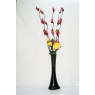 M3Decorium Uzun Siyah Desenli 5 Adet Kırmızı Üzüm Çiçek Sarı Gül 60cm Vazo
