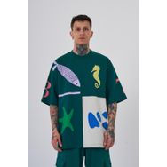 Machinist 87 Sea Shells Baskılı Petrol Yeşili Gri Oversize Erkek T-shirt