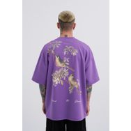 Machinist Bird Baskılı Mor Oversize Erkek T-shirt