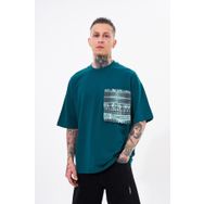Machinist Cep Detay Baskılı Petrol Yeşili Oversize Erkek T-shirt