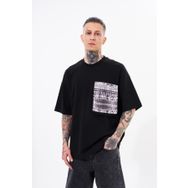 Machinist Cep Detay Baskılı Siyah Oversize Erkek T-shirt