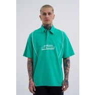 Machinist Contrast Piping Baskılı Açık Yeşil Oversize Polo Yaka Erkek T-shirt