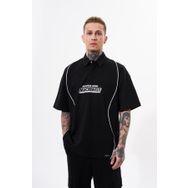 Machinist Contrast Piping Baskılı Black Oversize Polo Yaka Erkek T-shirt