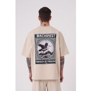 Machinist Crane Patch Baskılı Açık Bej Oversize Erkek T-shirt