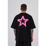 Machinist Fire Effect Baskılı Siyah Oversize Erkek T-shirt