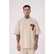 Machinist Flower Patch Baskılı Açık Bej Oversize Erkek T-shirt