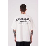 Machinist High Hope Baskılı Ekru Oversize Erkek T-shirt