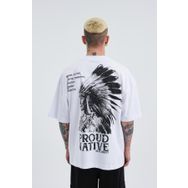Machinist Indian Baskılı Beyaz Oversize Erkek T-shirt