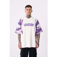 Machinist Kol Baskılı Ekru Oversize Erkek T-shirt