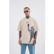 Machinist Leopard Baskılı Açık Bej Oversize Erkek T-shirt