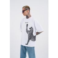Machinist Leopard Baskılı Beyaz Oversize Erkek T-shirt