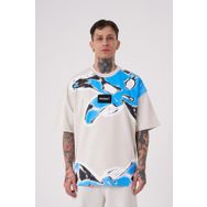 Machinist Lotus Flower Baskılı Gri Oversize Erkek T-shirt