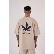 Machinist Macstar Leaf Baskılı Açık Bej Oversize Erkek T-shirt
