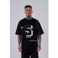 Machinist Number 5 Baskılı Siyah Oversize Erkek T-shirt