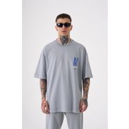 Machinist Onenıne87 Baskılı Mavi Yıkamalı Oversize Erkek T-shirt