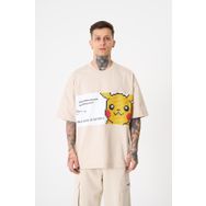 Machinist Pikachu Baskılı Oversize Açık Bej Erkek T-shirt