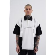 Machinist Piping and Contrast Siyah Ekru Baskılı Polo Erkek T-shirt