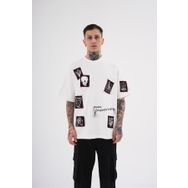 Machinist Printed Patched Ekru Baskılı Oversize Erkek T-shirt