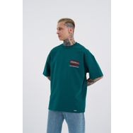 Machinist Raw Crossbreed Petrol Yeşili Detaylı Oversize Erkek T-shirt