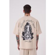 Machinist Rose Açık Bej Baskılı Oversize Erkek T-shirt