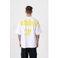 Machinist Runaway Cat Beyaz Baskılı Oversize Erkek T-shirt