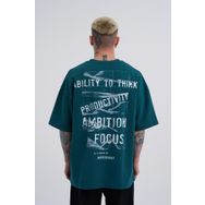 Machinist Tape Baskılı Petrol Cloudy Oversize Yıkamalı Erkek T-shirt