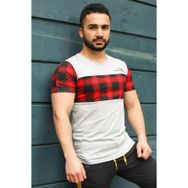 Madmext 3004 Beyaz Bisiklet Yaka Ekoseli Erkek T-shirt