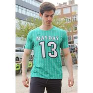 Madmext 3008 Yeşil Çizgi Detaylı Baskılı Erkek T-shirt