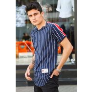 Madmext 3039 Çizgili Lacivert Erkek T-Shirt