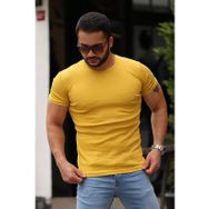 Madmext 4077 Erkek Bisiklet Yaka Sarı Basic T-shirt