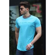 Madmext 4486 Mavi Nakış Baskılı Erkek T-shirt