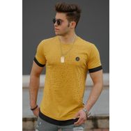 Madmext 4489 Sarı Yırtık Detaylı Erkek T-shirt
