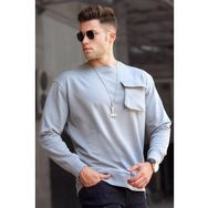 Madmext 5320 Gri Boyalı Bisiklet Yaka Erkek Sweatshirt
