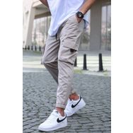 Madmext 5461 Kargo Cep Bej Erkek Jogger Pantolon