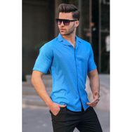Madmext 5585 Mavi Slim Kısa Kol Erkek Gömlek