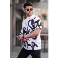 Madmext 5811 Erkek Beyaz Desenli T-shirt