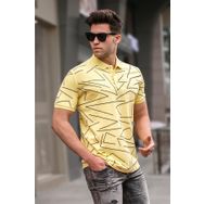 Madmext 5817 Erkek Polo Yaka Sarı Desenli T-shirt