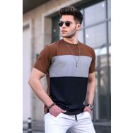 Madmext 5826 Erkek Renk Bloklu Kahverengi T-shirt