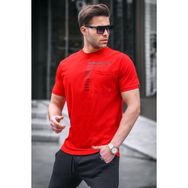 Madmext 5861 Kırmızı Cepli Baskılı Erkek T-shirt