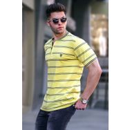 Madmext 5874 Sarı Çizgili Polo Yaka Erkek T-shirt