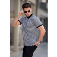 Madmext 5881 Erkek Siyah Çizgili Polo Yaka Tişört