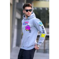 Madmext 5896 Erkek Boyalı Gri Baskılı Kapüşonlu Sweatshirt