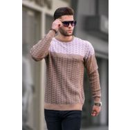 Madmext 5977 Bej Desenli Erkek Örme Kazak